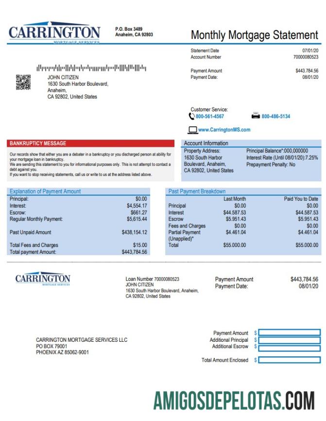 USA Carrington Mortgage Services amostra